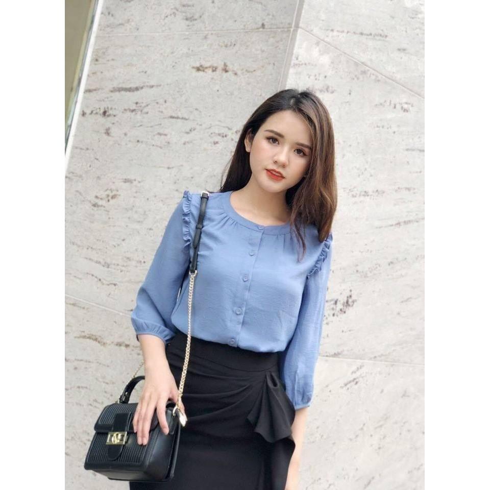 ÁO SƠ MI CỔ TRÒN BÈO VAI TAY LỬNG AM40