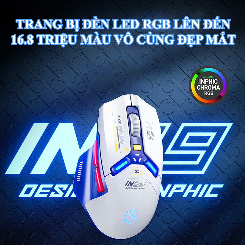 Chuột không dây chuyên game INPHIC IN9 kết nối 3 chế độ có đèn led RGB 16.8 triệu màu kèm theo độ nhạy lên đến 10000DPI - Hàng Chính Hãng