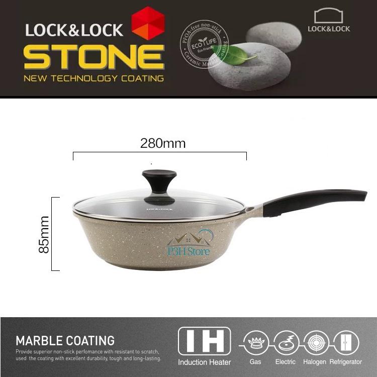 Chảo vân đá Lock&amp;Lock dòng Stone 7 lớp các size từ 24cm đến 30cm LCA6243 LCA6263 LCA6283 LCA6285D LCA6305D