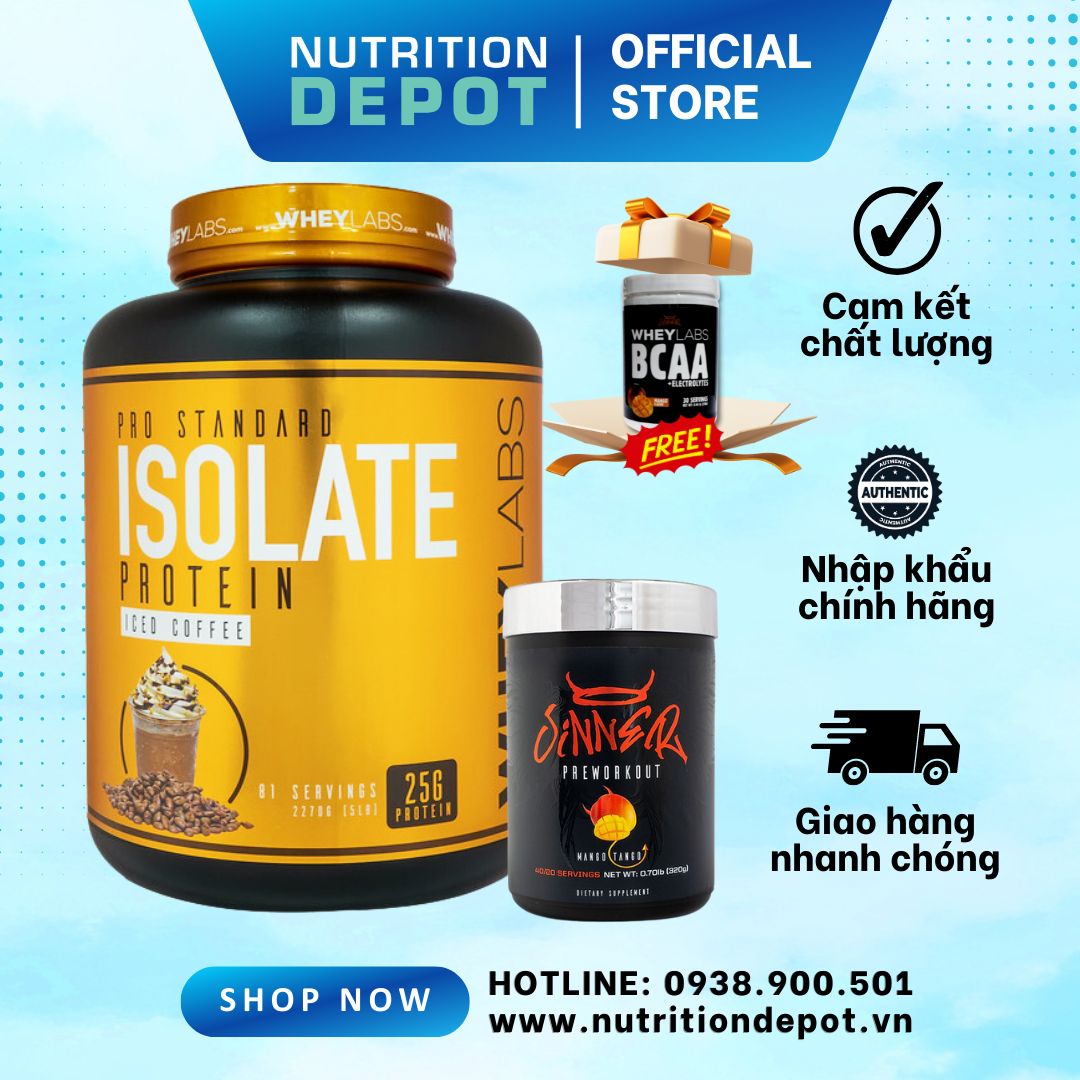 Sữa tăng cơ Wheylabs Pro Standard Isolate Protein Hộp 2.27 kg và Sinner Pre workout 320g – TẶNG KÈM Wheylabs BCAA 30 lần dùng