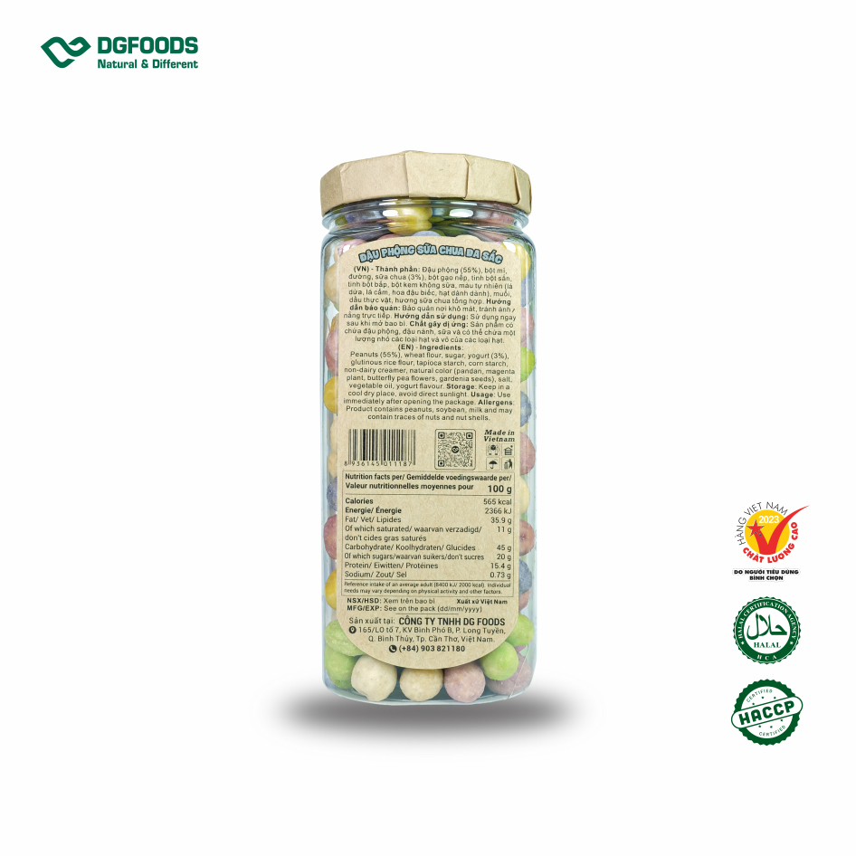Đậu phộng sữa chua 260g DGfoods/Natural multi-colored yogurt coated peanuts/ăn chay/Đặc sản Cần Thơ,HVNCLC/HACCP/HALAL