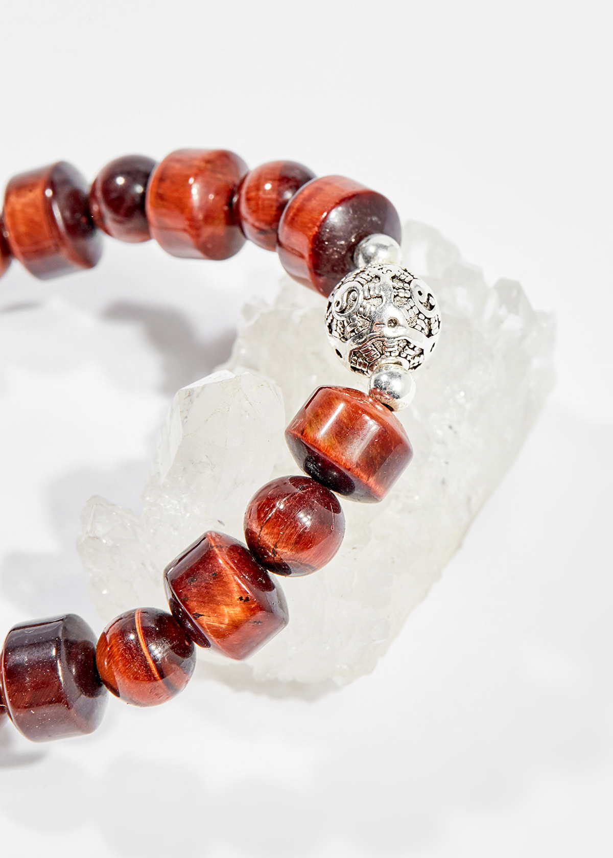 Vòng tay phong thủy đá mắt hổ nâu đỏ charm hoa tròn 12mm mệnh hỏa , thổ - Ngọc Quý Gemstones