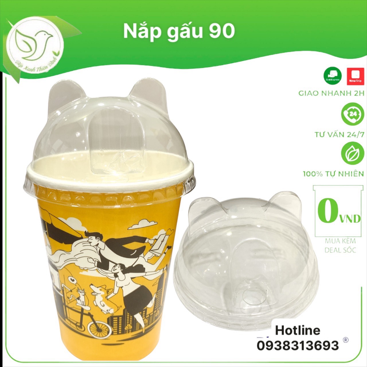 50 Nắp nhựa pet cầu 90 hình gấu ly cafe ly trà sữa cao cấp - Bếp xanh thiên bình