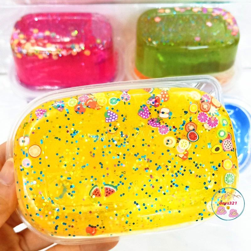 Slime kim tuyến hoa quả trái cây hộp 280gr 9 màu cực đẹp Đồ chơi hũ slam chất nhờn ma quái squishy