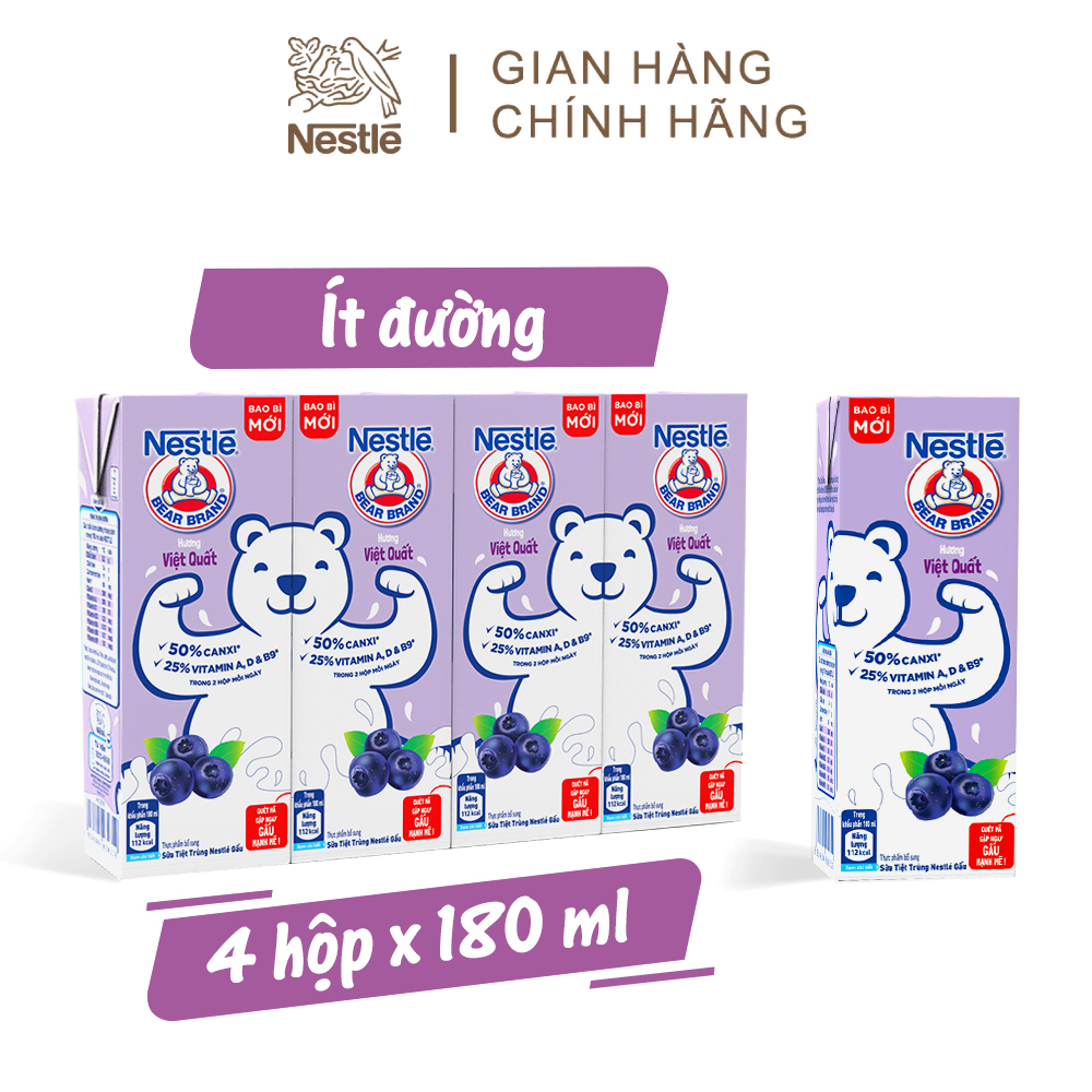 Thùng 48 Hộp Sữa Nestlé Gấu Hương Việt Quất 12(4x180ml)