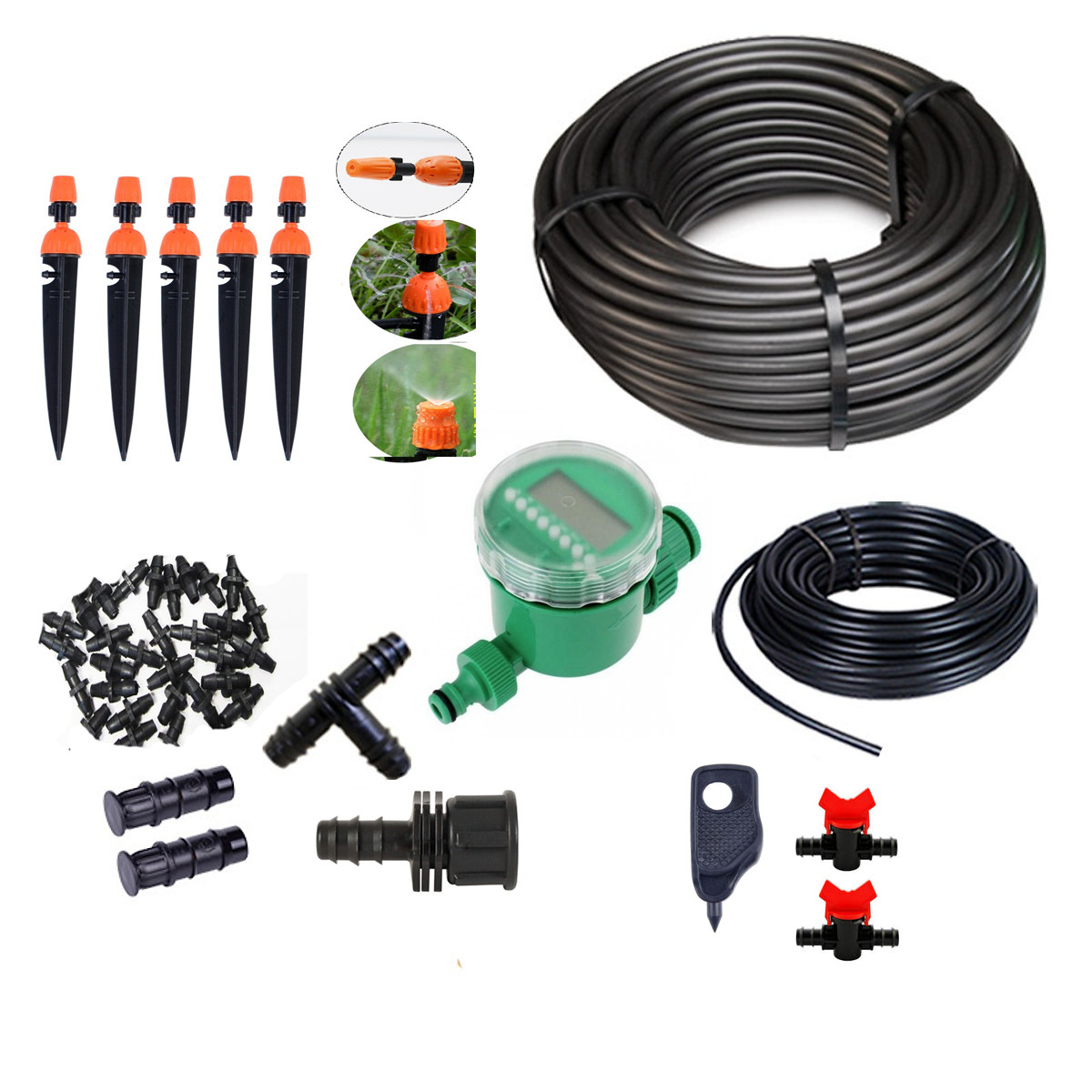 Bộ van hẹn giờ pin với 40 đầu phun 8 tia kết hợp phun sương