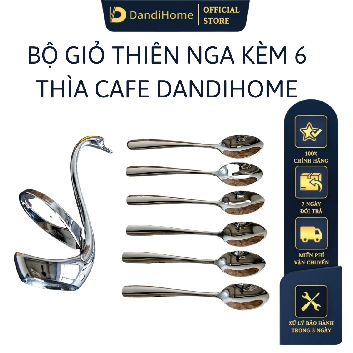 Bộ Giỏ Thiên Nga Dandihome Kèm Thìa Nĩa 2020 Cao Cấp, Sang Trọng, Tinh Tế - Giỏ Thiên Nga 6 Thìa Cafe