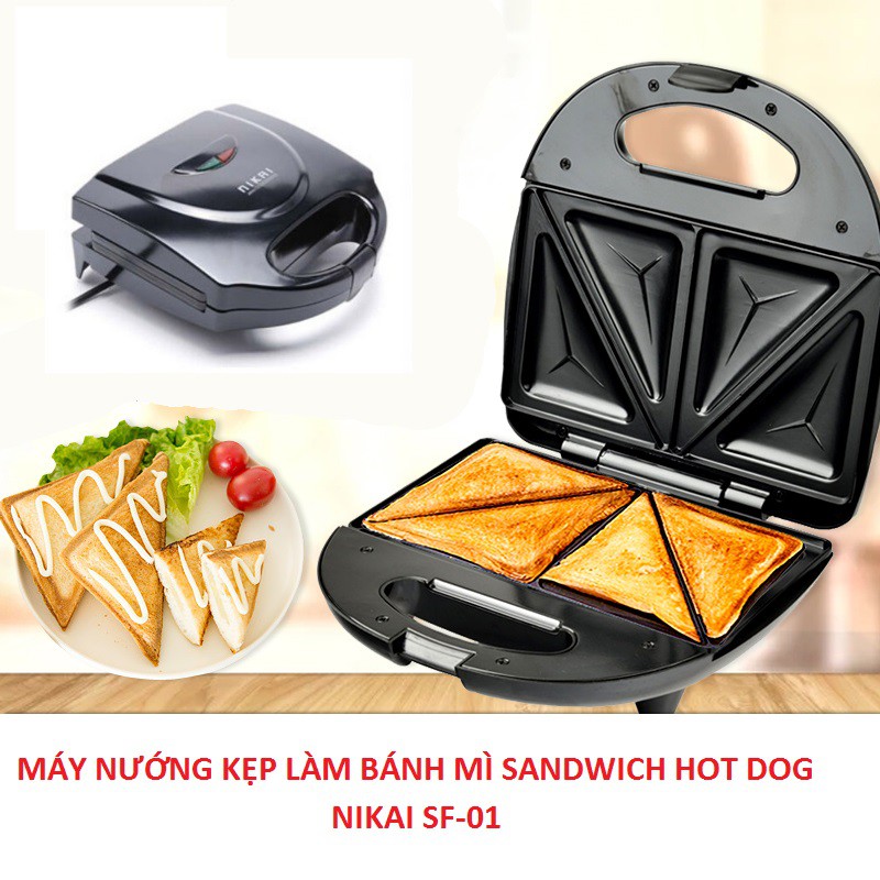 Máy nướng bánh mì kẹp, sandwich Nikai chống dính, nướng bánh chỉ mất từ 5-7 phút - Khay làm bánh mì tam giác thay lò nướng