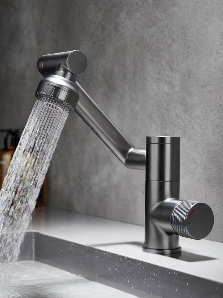 Vòi lavabo nóng lạnh đồng mạ PVD cao cấp xoay 720độ