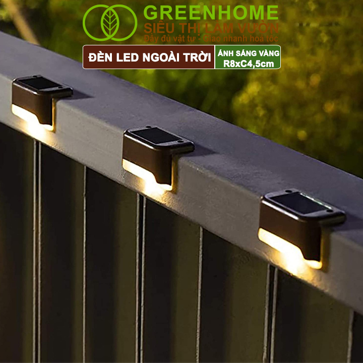 Đèn Led Năng Lượng Mặt Trời Greenhome, R8xc4,5cm, Vàng Ấm, Chống Nước, Ốp Lan Can, Trang Trí Ban Công, Sân Vườn