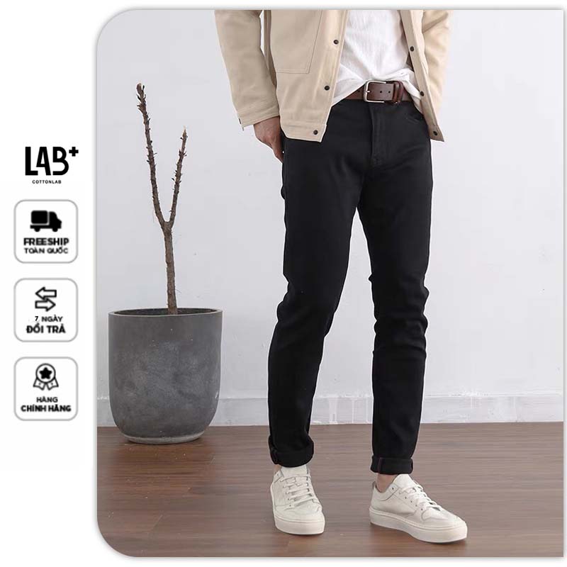 Quần jean nam màu đen cao cấp chất co giãn không phai màu from slimfit thương hiệu LAB - QJLAB10401
