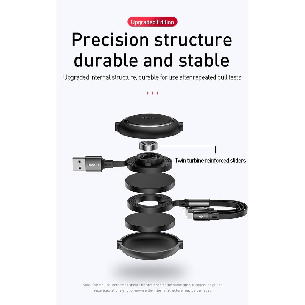 Cáp sạc dây rút 3 đầu Baseus Golden Loop Elastic 3 in 1- Hàng chính hãng.