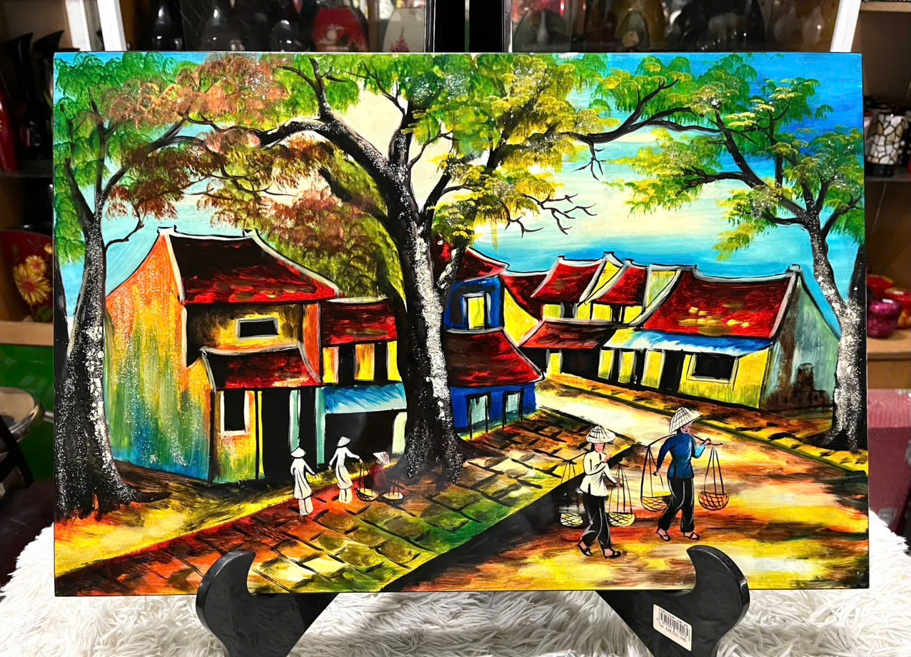Tranh Sơn Mài - PHỐ CỔ VIỆT NAM | Size 40x60 cm | Hoài Niệm Thời Gian – Nghệ Thuật Sơn Mài Truyền Thống