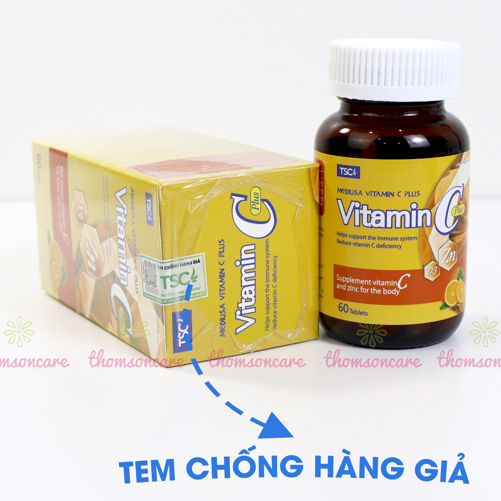 Combo giảm mụn thâm Vitamin C có kẽm  60 viên và DHC Kẽm 30 viên từ Nhật Bản giúp làm đẹp da làm da sáng mịn , mờ thâm và bổ sung Vitamin và Kẽm - Thomsoncare