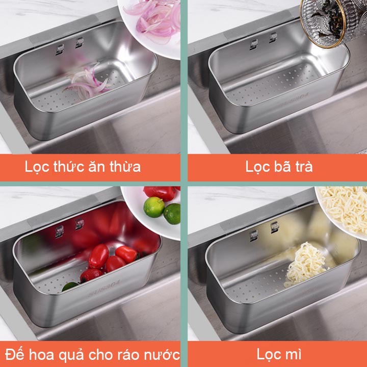 Khay lọc rác, để đồ đa năng gác chậu rửa bát làm bằng inox 304, hình chữ nhật