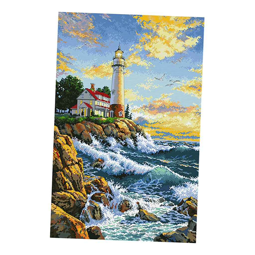 Stamped Cross Stitch Kits DIY Needlework Kits - Lighthouse Pattern 11 Count