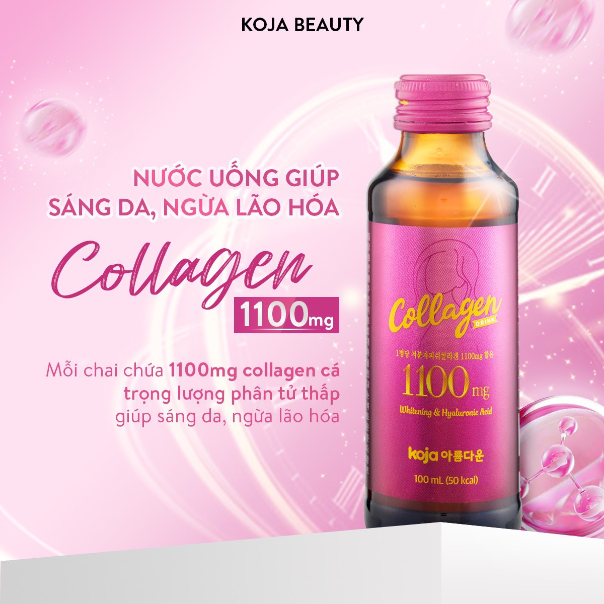 Nước uống bổ sung Collagen Koja Beauty nhập khẩu chính ngạch từ Hàn Quốc 1100mg, hộp 10 lọ x100ml lọ