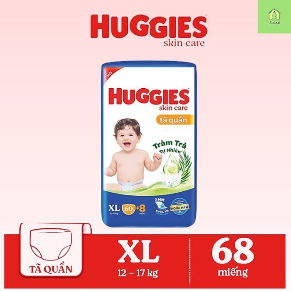 Tã/bỉm quần HUGGIES SKINCARE gói SUPER JUMBO size XL 60+8 miếng