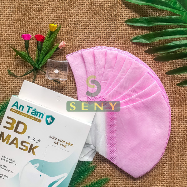 Khẩu trang 3d mask kháng khuẩn An Tâm ngăn bụi mịn dây đeo mềm mại dễ thở hộp 10 cái