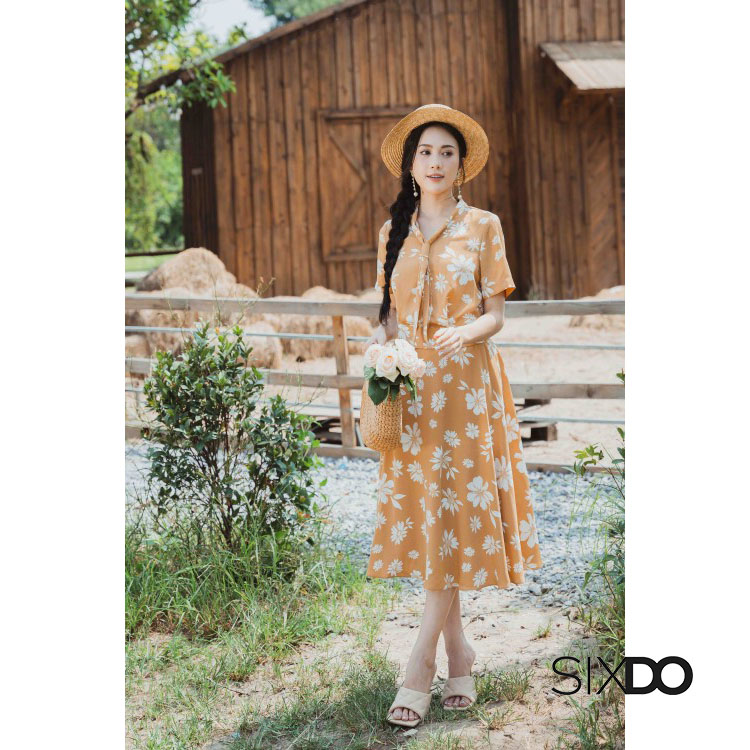 Áo sơ mi lụa hoa cổ vạt thời trang SIXDO