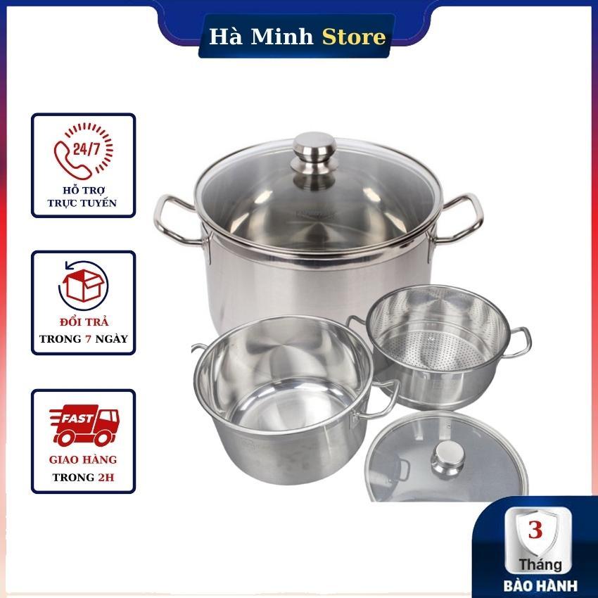 Nồi luộc gà kèm xửng hấp 2 tầng size 28 inox cao cấp sáng bóng chống bám bẩn nồi luộc gà hà minh store
