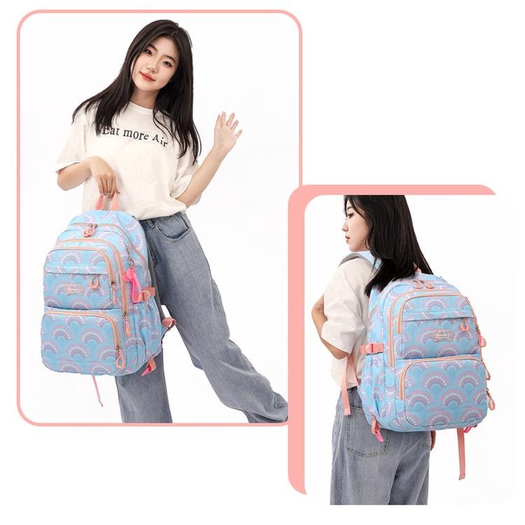 Balo học sinh sinh viên nữ đi học cấp 2 3 màu pastel thời trang ulzzang hàn quốc vải chống nước đựng vừa laptop 9527