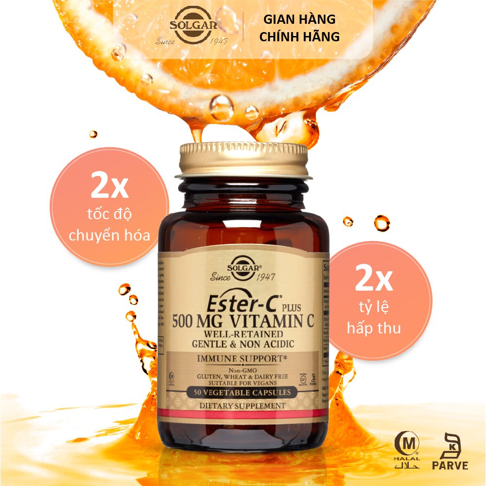 NHẬP KHẨU USA CHÍNH HÃNG - Viên Uống Solgar Ester-C Plus -Vitamin C Thế Hệ Mới, Không Kích Ứng Dạ Dày, Hấp Thu Nhanh 50 viên - Date T12025