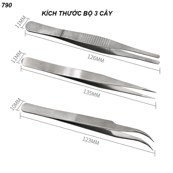 NHÍP GẮP 1 BỘ 3 CÂY dùng gắp lông yến, linh kiện điệnt tử chi tiết nhỏ- TK790