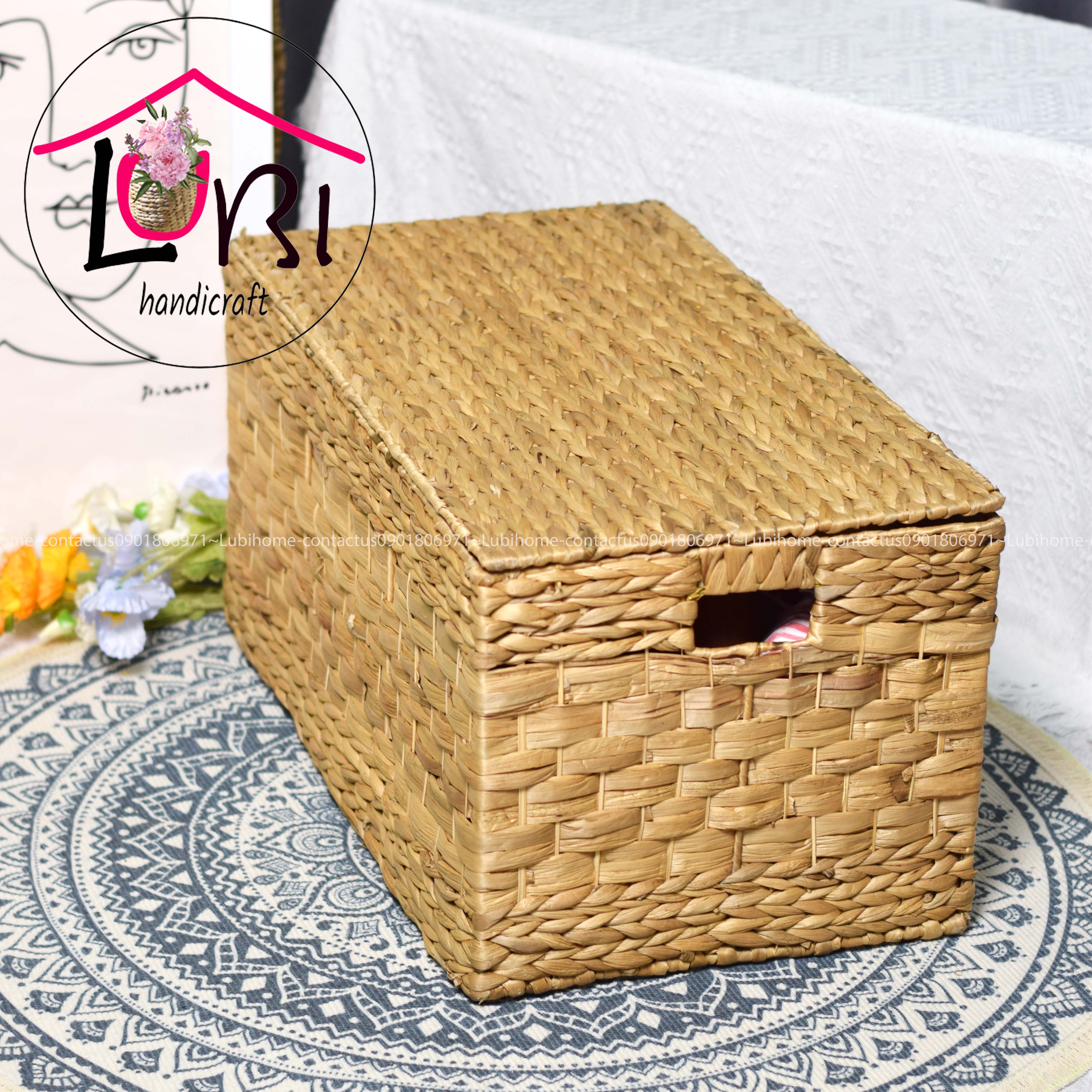 Lubihandicraft - Rương đựng đồ lục bình hình chữ nhật có nắp đậy - đơn giản, mộc mạc