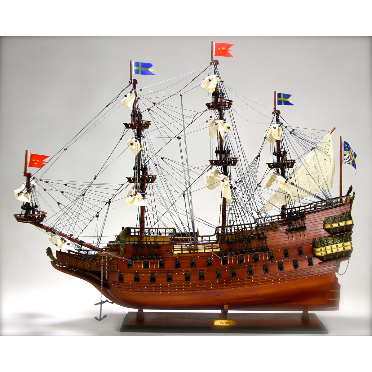 Tàu gỗ trang trí, thuyền chiến Wasa dài 90cm