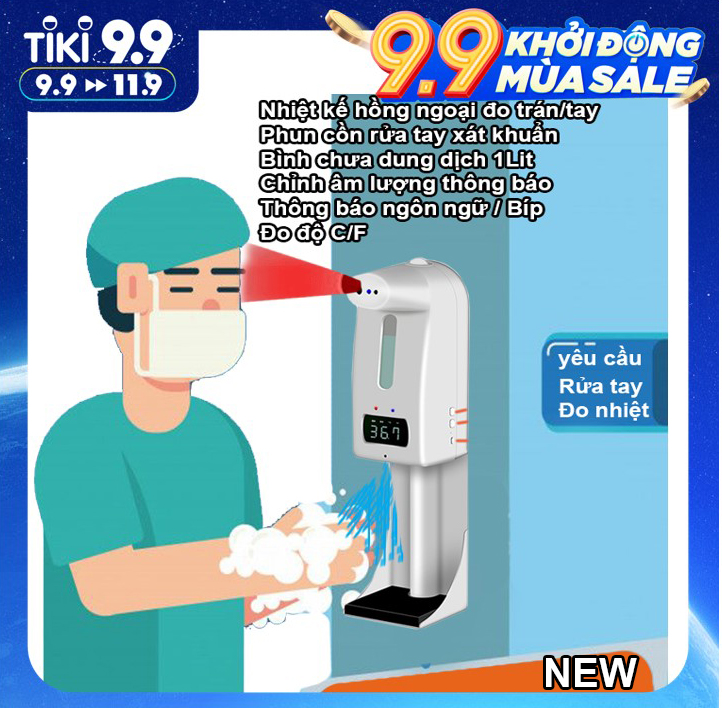 Máy đo thân nhiệt K10 pro tích hợp rửa tay tự động phun sương/nhả gel mới nhất 2021