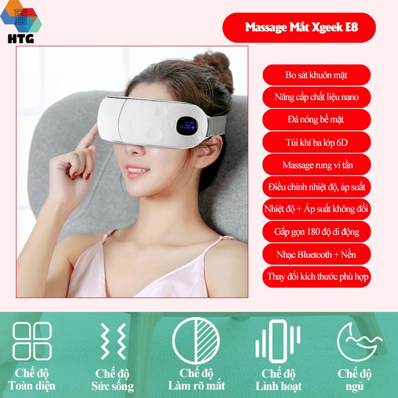 Máy massage mắt XGEEK E8 5 chế độ trong 1, tích hợp nghe nhạc bluetooth cùng điều khiển áp suất nén và nhiệt độ 2 cấp độ tiện lợi, hàng chính hãng