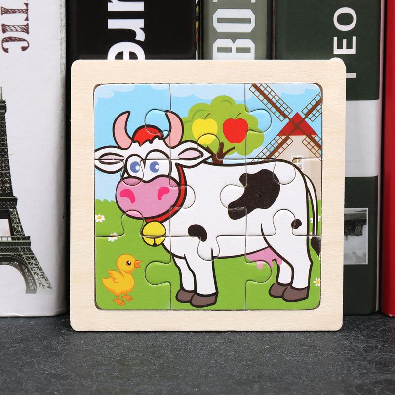 Tranh xếp hình, ghép hình gỗ 2D, 9 miếng, mẫu động vật vườn nhà BM chất liệu an toàn cho bé
