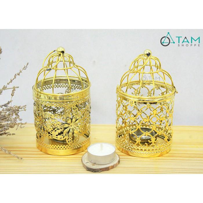 Chân nến lồng chim sắt cổ điển mini ánh kim vàng số 17