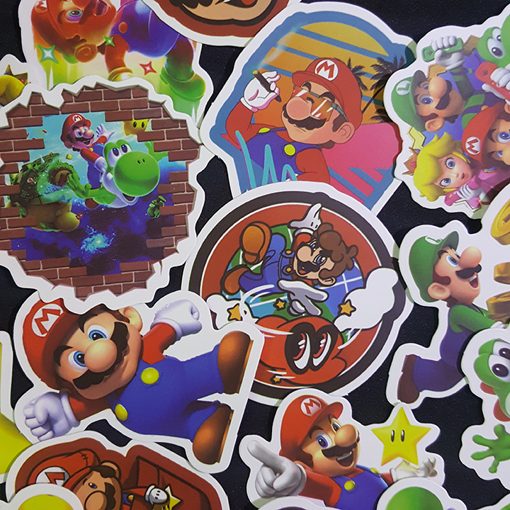 Bộ Sticker dán cao cấp chủ đề SUPER MARIO - Dùng dán Xe, dán mũ bảo hiểm, dán Laptop