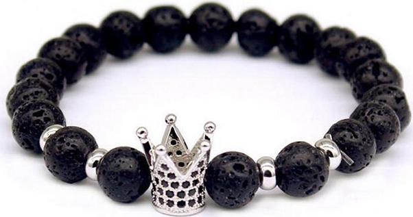 Vòng Tay Đá Lava Charm Vương Miện Trắng