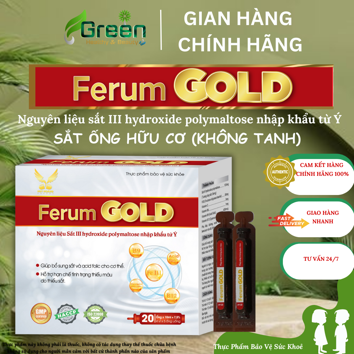 TPBVSK Ferum Gold - Giúp bổ sung sắt và acid folic cho cơ thể, hỗ trợ tạo hồng cầu và hạn chế tình trang thiếu máu do thiếu sắt