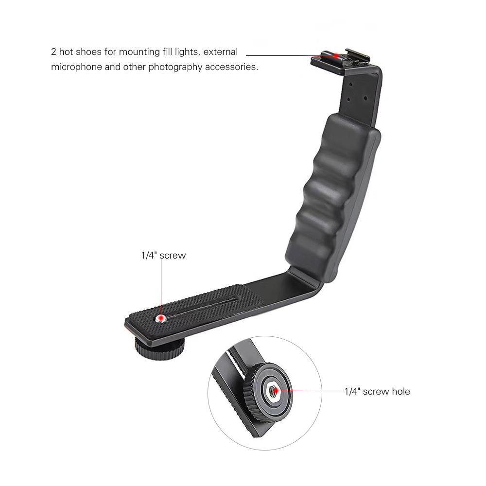 Handheld L-shaped Gimbal Expansion Bracket Holder with 2 Hot Shoe Mounts Accessory Replacement for DJI OSMO Mobile