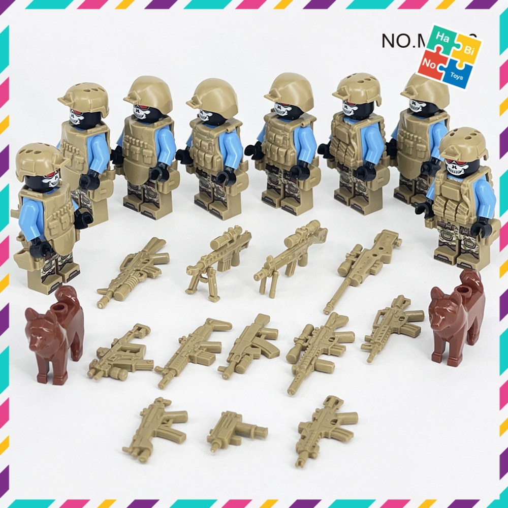 Combo 8 Lính Lắp Ráp Minifigures Quân Đội Swat Chiến Đấu Đặc Chủng Có Giáp Trang Bị Và Chó Nghiệp Vụ M8056