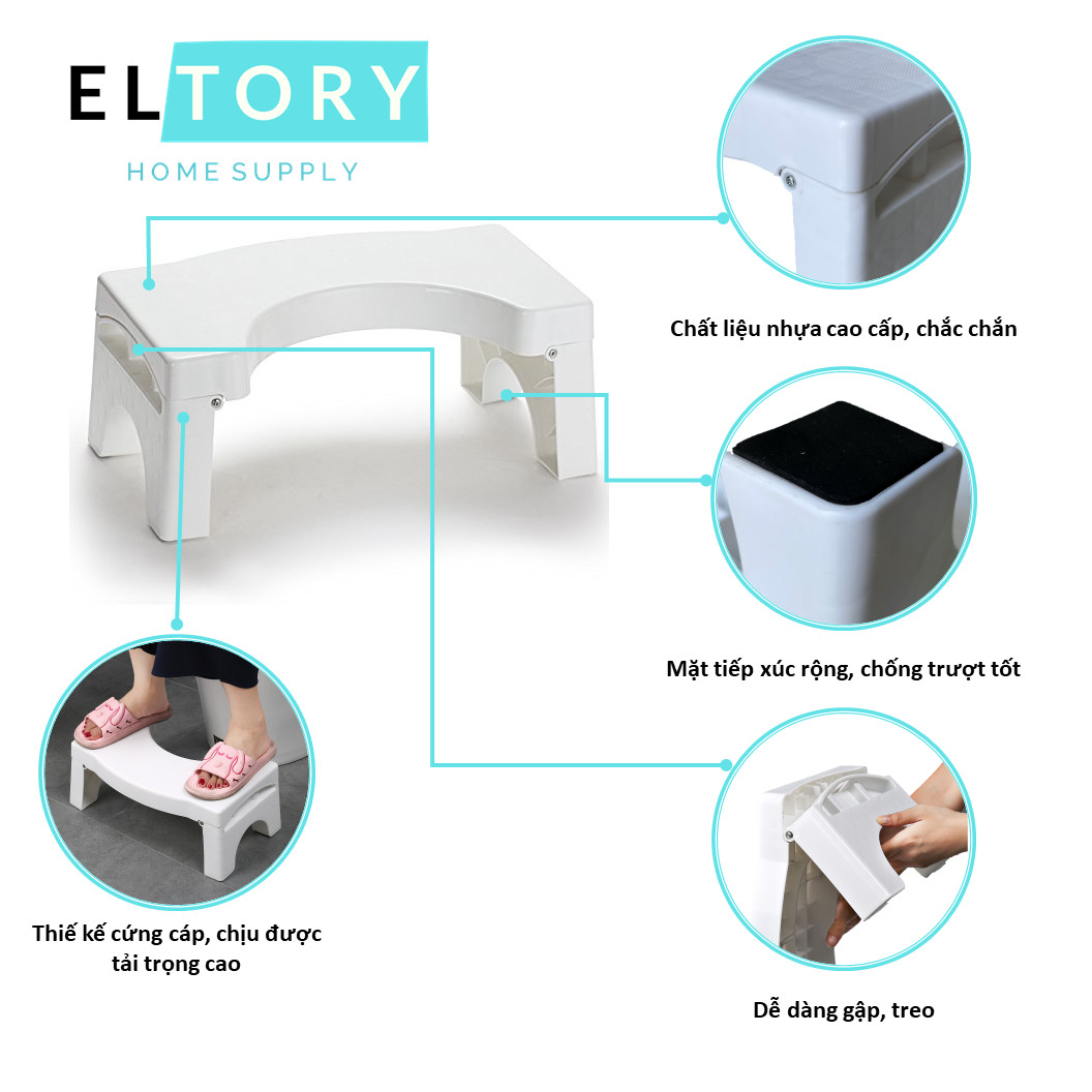 Bục kê chân toilet Eltory (Dạng Treo) - hỗ trợ tư thế vệ sinh, thiết kế hiện đại, giúp phòng chống táo bón, trĩ, bục kê chân toilet cho người cao tuổi và trẻ em. Hàng chính hãng, nhựa cao cấp chịu lực tốt - TS001