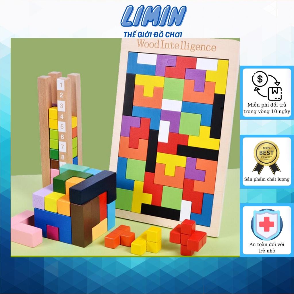 Đồ chơi xếp hình thông minh cho bé, xếp hình tetris gạch gỗ