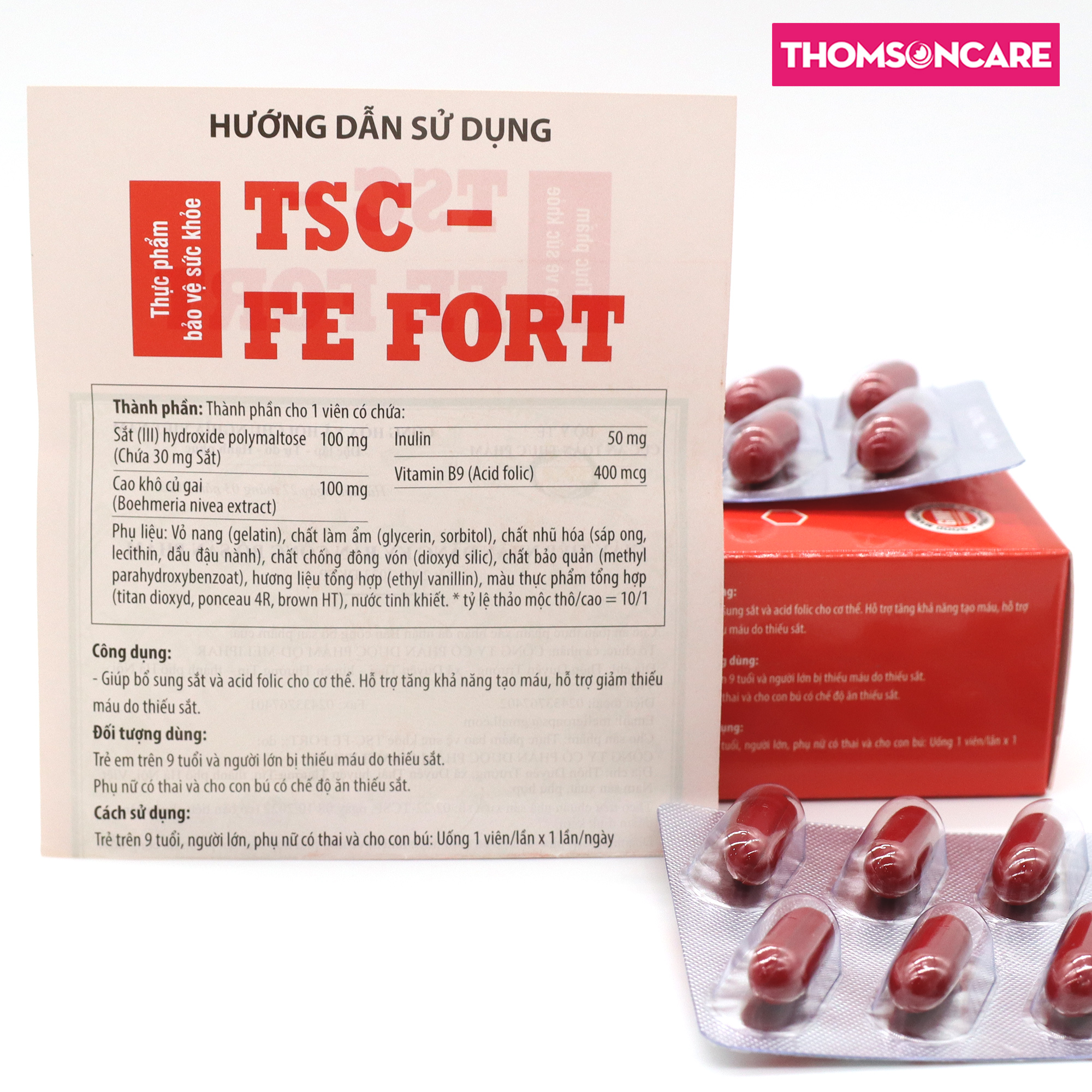 Viên sắt bổ máu cho bà bầu và sau sinh - TSC Fe Fort từ sắt hữu cơ dễ hấp thu và acid folic - Dùng cho cả người bị thiếu máu do thiếu sắt - Thomsoncare