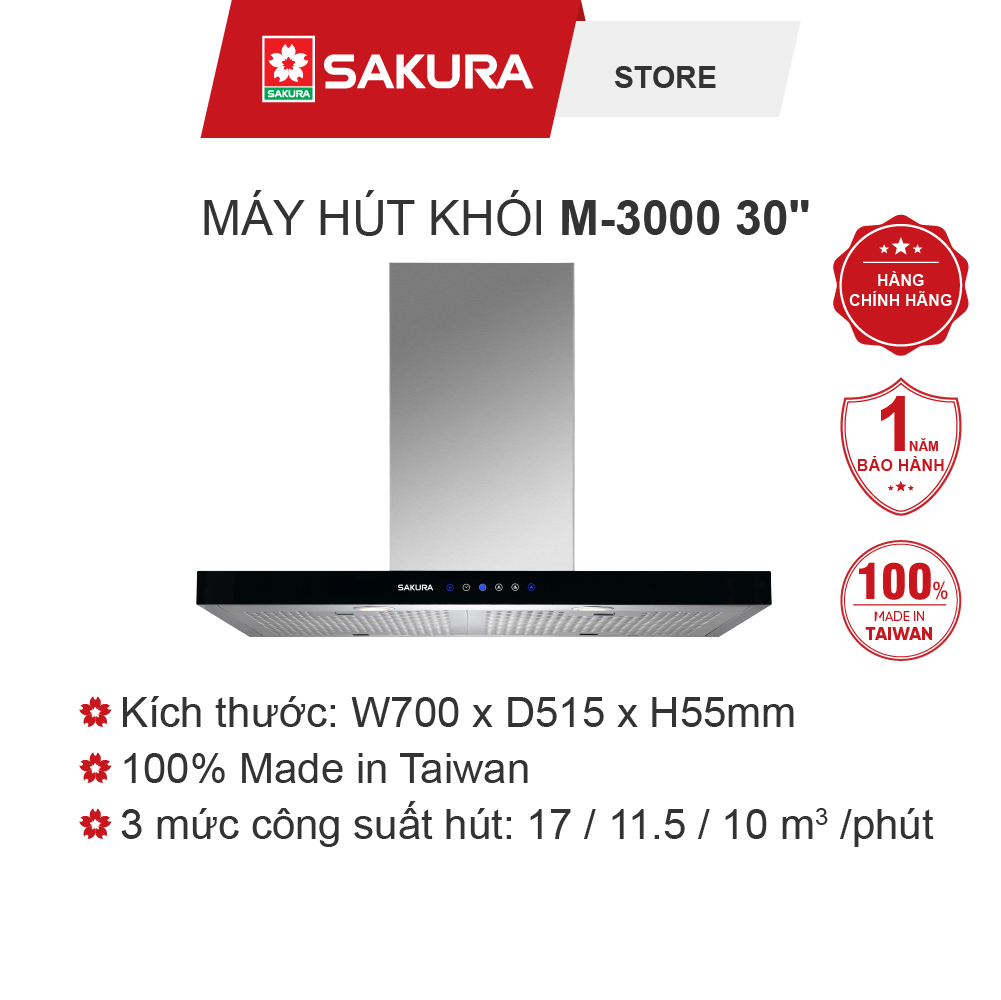 Máy hút khói Sakura M-3000 30 inch (Made in Taiwan)- Hàng Chính Hãng