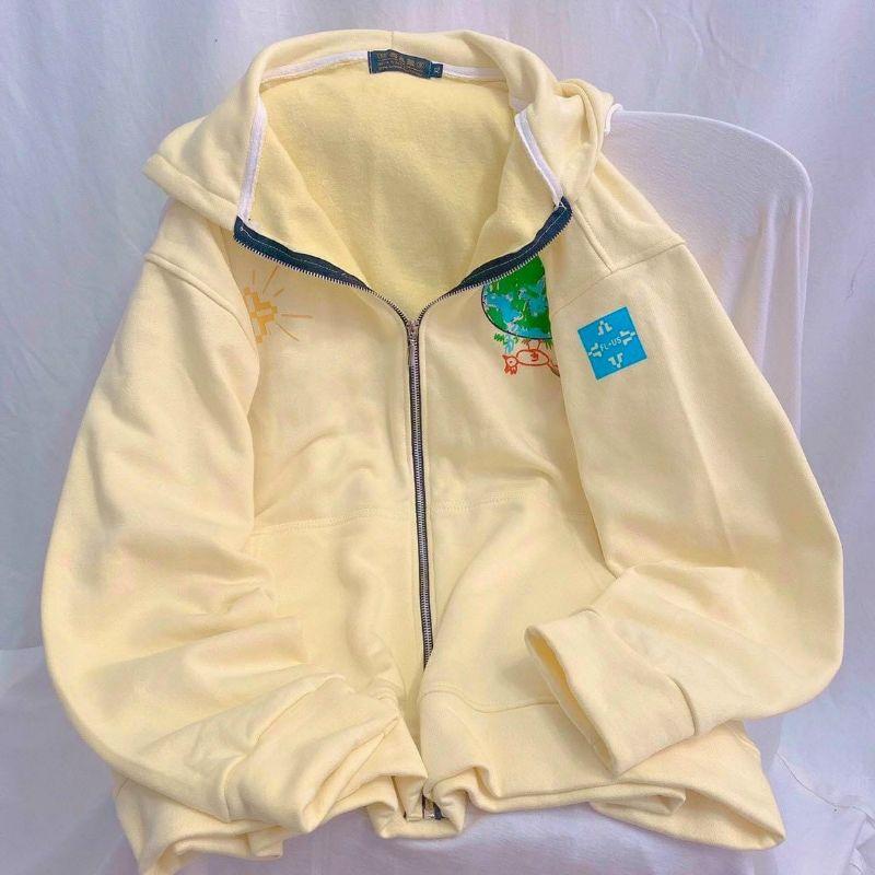 Hình ảnh Áo khoác nỉ nữ cao cấp/ Áo khoác hoodie form rộng in hoạ tiết dễ thương khoá kéo nhiều màu thời trang teen hè