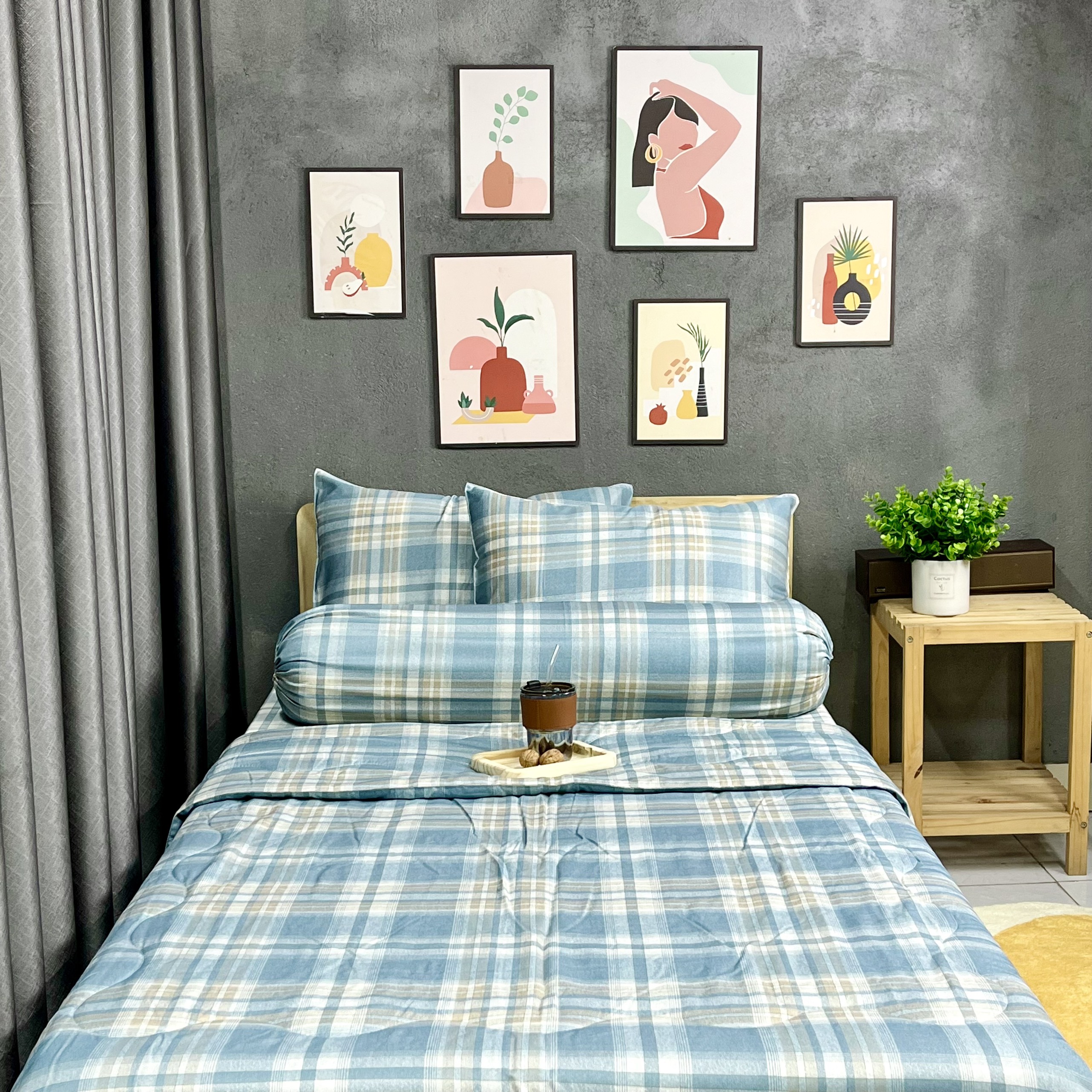 Bộ Chăn Ga Gối Đệm Phi Lụa Tencel Bộ Chăn Ga 5 Món Drap Giường 