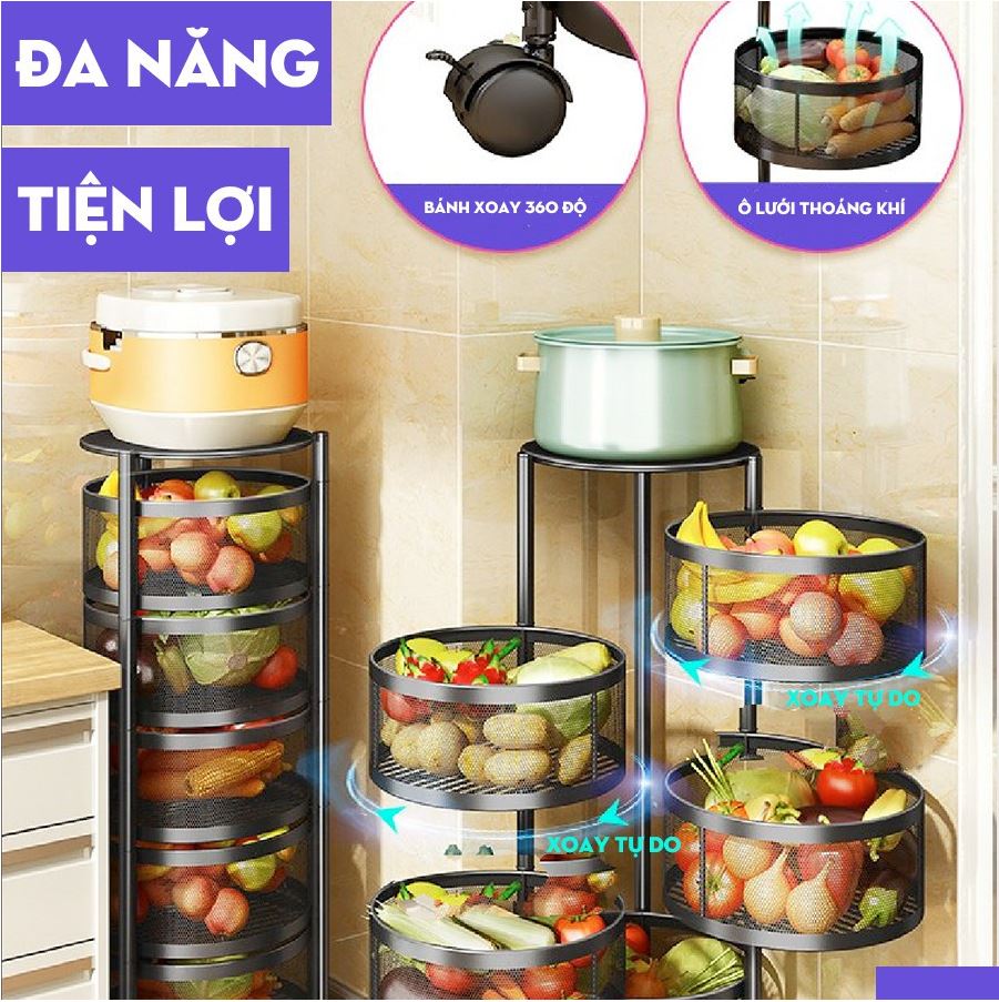 [HÀNG CHẤT LƯỢNG LOẠI 1] Kệ Xoay Đa Năng 4TẦNG  Đựng Rau Củ Quả Và Đồ Gia Dụng , Không Cần Lắp Đặt, Chất Thép Không Gỉ, Xoay 360 Độ