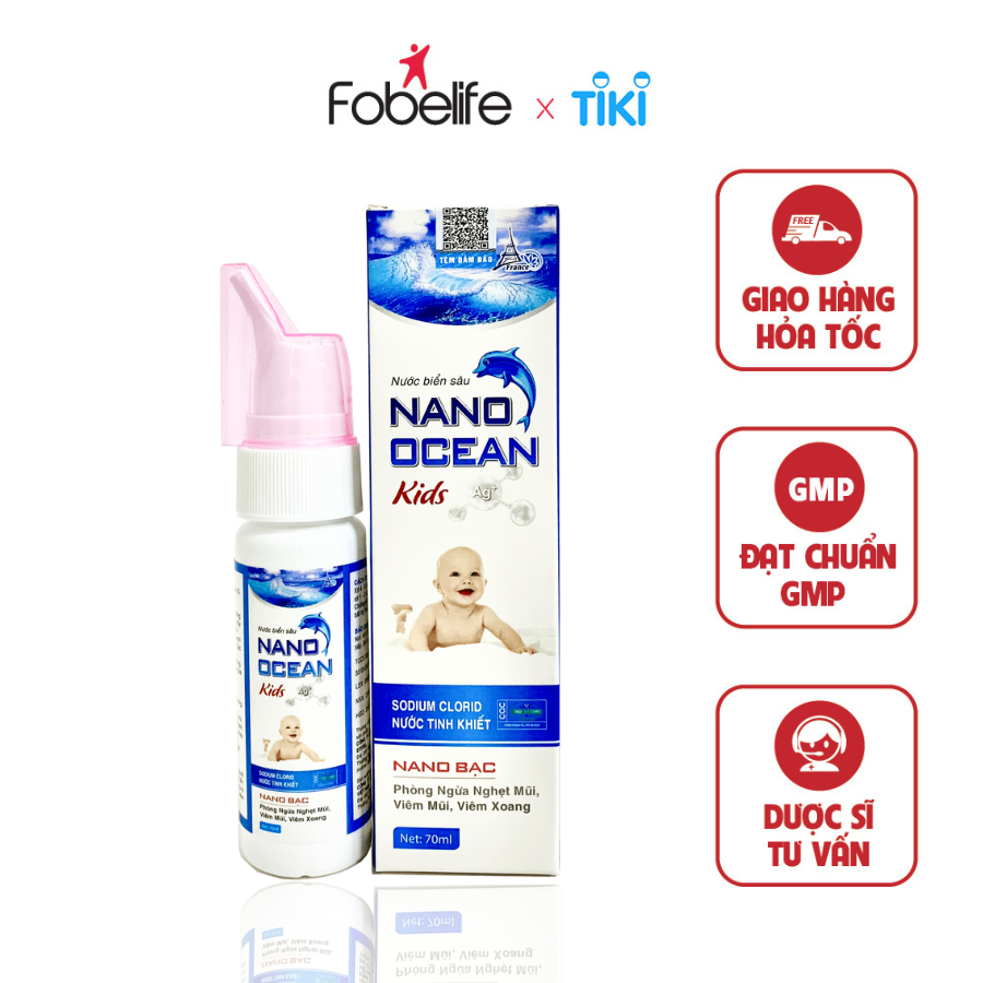 Chai Xịt Vệ Sinh Mũi Nước Biển Sâu Nano Bạc Cho Trẻ Em Nano Ocean Kids ( Chai 70ml )