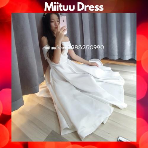 Váy trắng kỉ yếu trễ vai dạ hội đi chơi dự tiệc sinh nhật xòe bèo công chúa xinh dễ thương Miituu VNL33