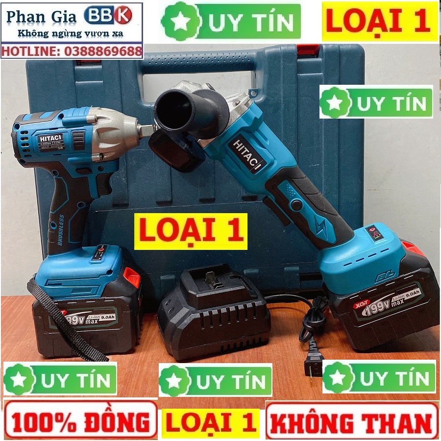 Bộ Combo 2 Máy Gồm Máy Mài Pin Và Máy Siết Bulong 199V 2 Pin 15 Cell - Động Cơ Không Chổi Than