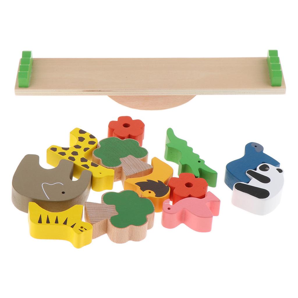 Wooden Animals Balancing Blocks Stacking Building Game Toys for Kids Adults